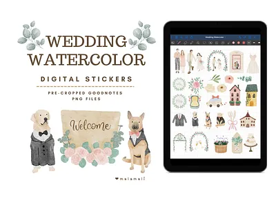 Wedding Watercolor Digital Stickers card design digital stickers floral handdraw illustration invite love valentines day watercolor wedding