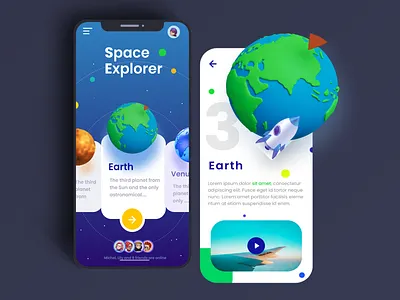 🚀🌏 Space Explorer mobile app UI design app ui branding design illustration ui ux
