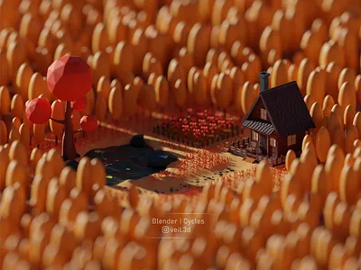 Autumn Isometric 3d 3d illlustration 3d render autumn design fall house illustration isometric low poly