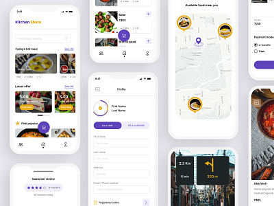 Kitchen Share App app branding delivery food food app graphic design icon logo mobile mobile app motion graphics onboarding payment purple top nav ui ux uxui violet visual design