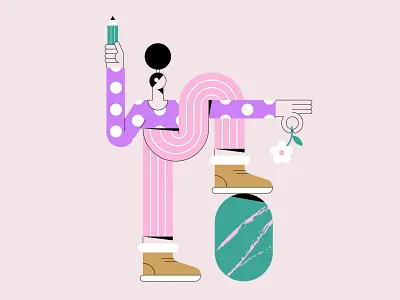 Landscaper character flat flower geometric illustration landscaper minimal modern pastel colors pen pencil shapes vector