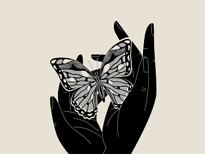 Kind black and white butterfly challenge concept design digital art flat freelance graphic hands illustration illustrator inktober2022 vector