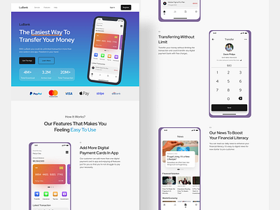 LuBank - Landing Page Digital Banking appdesign appdesigner design digital banking e wallet finance financial glassmorphism gradient landing page marketing transfer ui userexperience userinterface ux web design