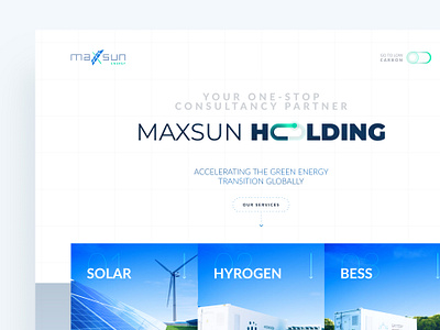 Website Landing Page - MAXSUN (Solar Energy Company) bess blue button clean company website effect energy glass gray holding hydrogen landing page light minimal solar panel switch website