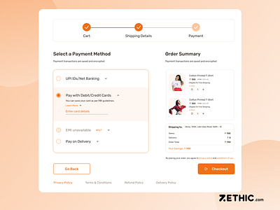 Checkout Page checkoutpage checkoutpageui design dribbble dribbble best shot ui webapp webdesign websitedesign zethic zethicstudio zethictech