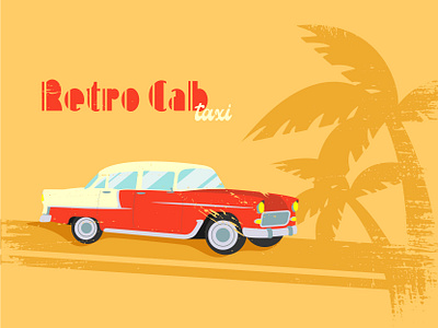 Retro automobile auto automobile design graphic design grunge illustration orange palm red retro road taxi vector