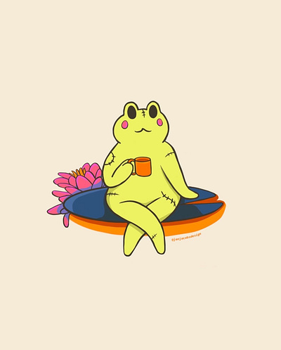 Freaky Froggy digital art digital illustration freaky frog froggy halloween illustration simple illustration spooky tea tea time