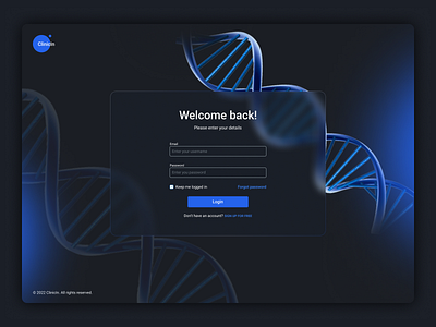 Clinic login page - UI black blue clinic dark design dna form login medicine sign in ui ux web