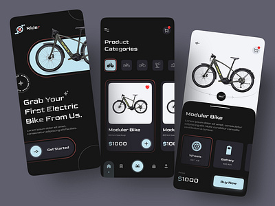 Electric Bicycle Selling App. android app app app design app ui ux design dark app design high quality ui ux designer inspiration ios app design latest app design marketplace app design mobile app design nft nft app pro pro app designer pro bussiness shopping app trending design ui ux ui ux design
