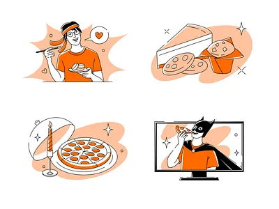 Dodo Pizza illustrations 2022 batman character character design delivery design desserts food illustration pizza vector