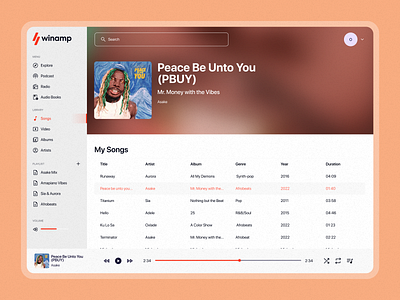 Winamp Music Player - Light Mode app beautiful design illustration music music player trending ui uiux ux