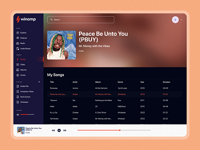 Winamp Music Player - Dark Mode app branding defi design graphic design illustration logo music music player trending ui uiux ux web3