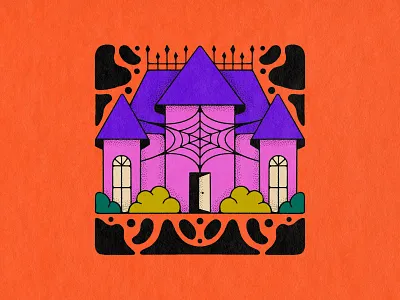 inktober day 14 – empty abandoned colorful cute design digital art drawing ghost halloween haunted home house illustration inktober mansion night october procreate spider web spooky texture