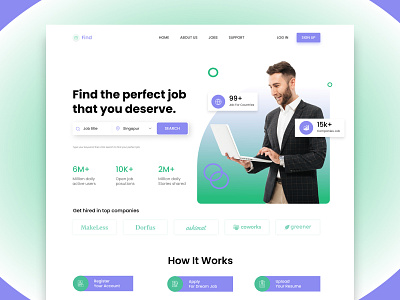 Job Platfrom- UI website business man website expert trainner find job location finding job freelancer home page design interface job explore job website jon heldder landing page design minimal website saas ui ux design web design website design