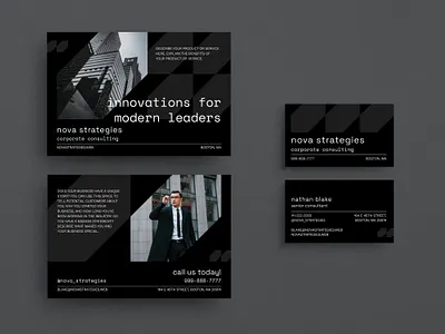Minimal Digital Noir Identity Set black branding business card digital marketing noir post card sleek