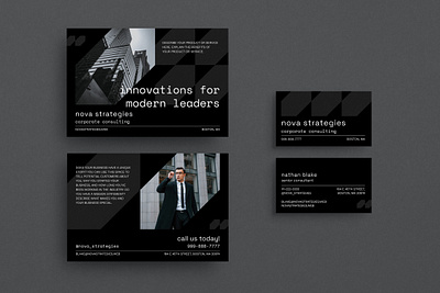 Minimal Digital Noir Identity Set black branding business card digital marketing noir post card sleek