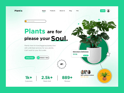 Plant Shop Header Design 3d best color branding creative logo design eye catching graphic design header design illustration inspiration landing page logo modern landing page inspiration plant shop landing page trending ui ui ux vector