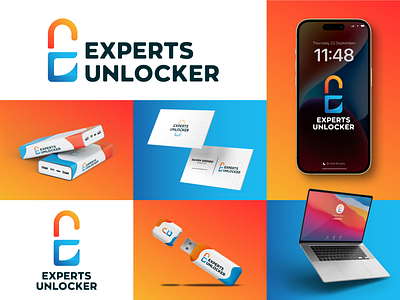 Experts Unlocker - Logo | Brand Identity abstract logos abstractlogo blue blue logo creative creative logo logo mark logofolio logotype minimal logo minimallogo modern logos modernlogo orange orange logo simple logo