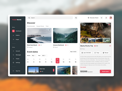 Dashboard App Travel World. app concept dashboard design dribbble figma graphic design mobile ui uidesign userinterface ux uxdesign web webdesign