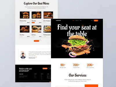 Food Restaurant Landing Page burger wesbite delivery service fastfood design food and drink food delivery landing page food shop food website fries hamburger header homepage landing page restaurant restaurant website ui website design