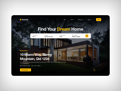 Real Estate Agency Landing Page dark design landing landing page page real estate yellow