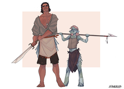 The Pirate and His Fysh Child cartoons character design characters concept art design fantasy illustration portrait