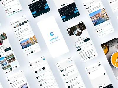 Collegro. — A Social Media App Design — Light Mode — UI Kit app design desktop mockup figma fiverr freelance graphic ui landing page landing page design light mode mobile app mobile mockup remote social media social media app ui ui design upwork ux ux design web design