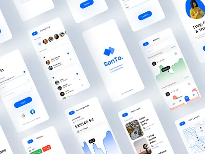 Sento. — A Money Transfer Mobile App Design — Light — UI Kit app design desktop mockup figma fintech fintech app fiverr freelance graphic ui landing page mobile app mobile mockup money transfer app prototype remote ui ui design upwork ux ux design web design