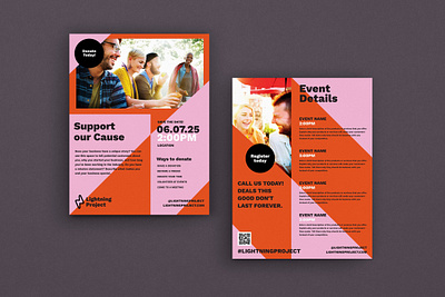 Colorful Geometric Fundraiser Flyer bold colorful flyer fundraiser geometric marketing orange pink