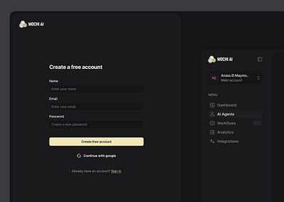 Onboarding - Mochi AI app branding button colors dark darkmode design form illustration input logo onboarding pattern product design sidebar steps title ui ux