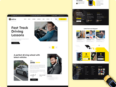 Udrive - Driving School & Institute Web Design animation auto branding car car driving car training driver driving driving class driving license driving school education graphic design logo motion graphics online schools school training training academy two wheeler