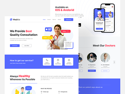 Mednix - Medical Clinic Landing Page 3d animation branding clinic design dribbble graphic design health illustration landing logo medical mednix motion graphics typography ui vector