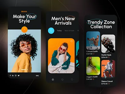 E-commerce app app clothing clothing application dark design e commerce app ecommerce fashion fashion brand figma lifestyle minimal mobile app modern ui online store shipping shop store streetstyle ui ux