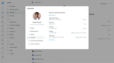 Time off list app design product design typography ui