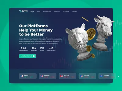 ELITFX - Financial Platforms cool design cryptocurrency dark dark blue dark theme figma financial forex green illustration landing modern trade ui ux web design website
