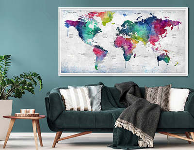 Wanderlust World Map Large Poster Push Pin Wall Hanging