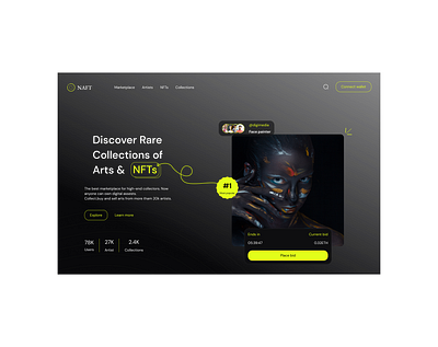 Nft landing page hero section landing pafge nft nftart ui ux