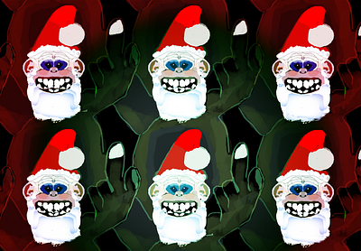 SantaMonkee christmas digital painting humorous illustration monkey santa hat tesselation