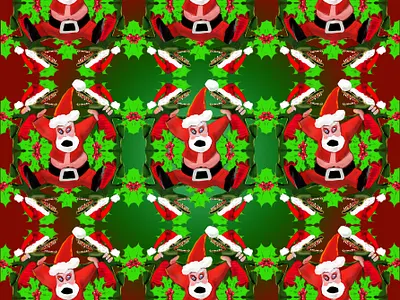 Santa vs SantaGator alligator christmas digital painting editorial illustration illustration tesselation