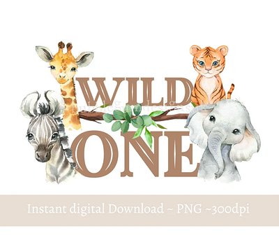 Wild One Baby Safari Animals PNG, Watercolor Baby Animals 3d animation app branding design graphic design illustration logo ui vector