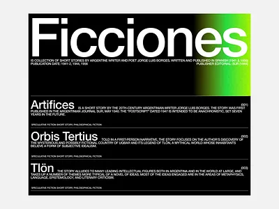 Ficciones clean grid layout minimal typography ui whitespace