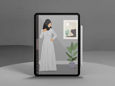 Female Portrait Illustration artwork design digital illustration female flat gawn girl hijab illustration illustration digital minimal model muslim portrait vector