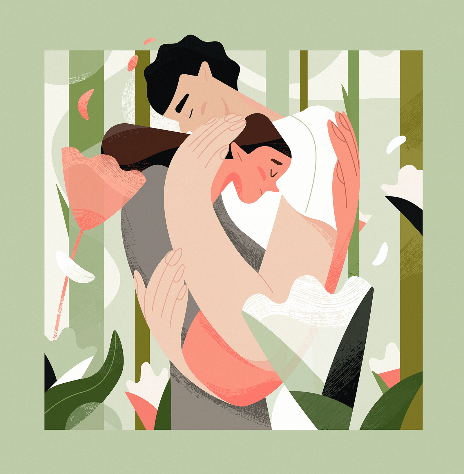 big hug 2d art 3d animation article design character design drawing flat flowers graphic design hug illustration love mother motion graphics ui vector