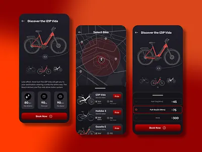 Bicycle Rent Mobile App UI design bicycle bicyclerent bike on rent bike rental charging center design electric bicycle electric bike electric vehicle fluttertop map mobile app rent my bike rental rental app ui uiux ux ux design