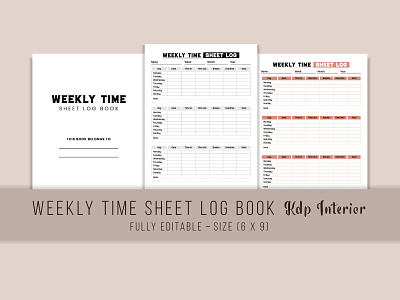 Weekly Time Sheet Log (KDP Interior) amazon kdp graphic design kdp interior weekly time sheet log