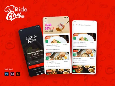 RideChef - Food Delivery App design fooddeliveryapp fooddeliveryappdesign mobile app design mobile app development mobile app experience mobile app ui ux design ui ux design ui ux user experience