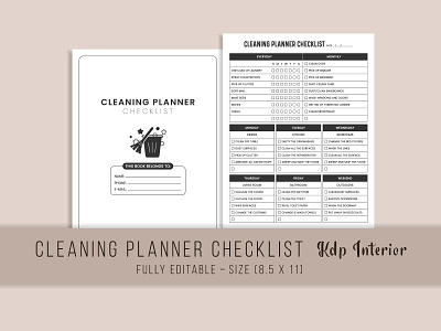 Cleaning Checklist Planner KDP Interior amazon kdp graphic design kdp interior
