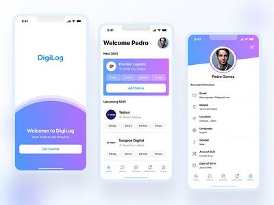 DigiLog Mobile Application calender case study clean ui time tracker ui work history work schedule