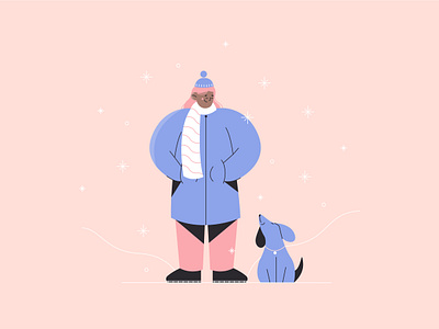 Peachtober 2022 - Snow ❄️ 2d illustration cute dog dog illustration flat flat illustration girl girl and dog girl illustration illustration minimalism simple illustration snow snowflakes walk with the dog winter