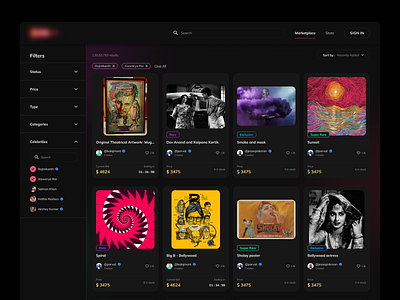 Listing page - NFT Marketplace cards dark filters item list listing marketplace nft nft marketplace products tags ui design web design